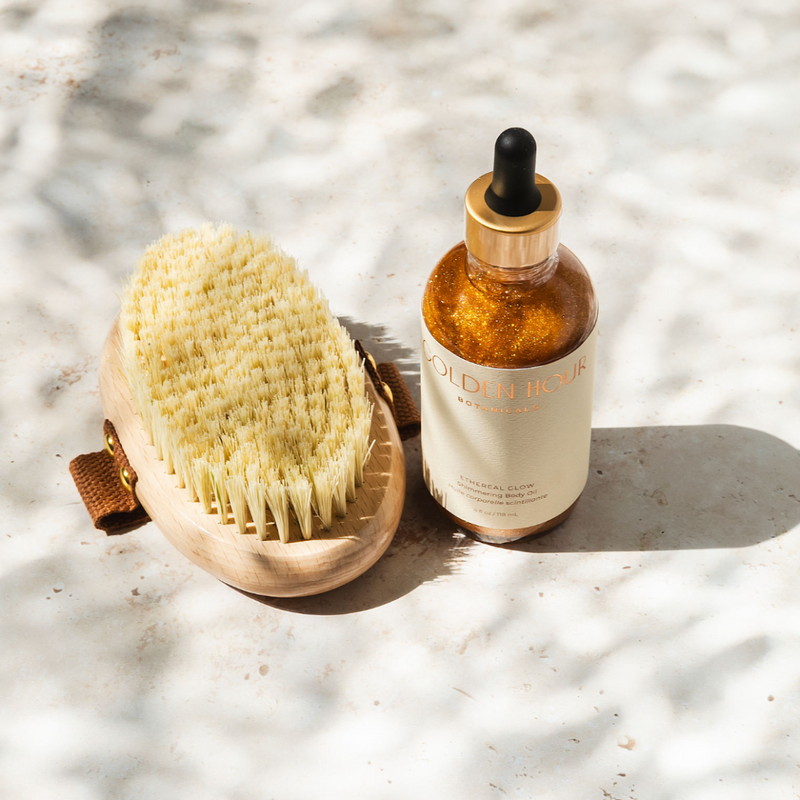 Ethereal Glow Shimmering Body Oil and Exfoliating Brush Duo